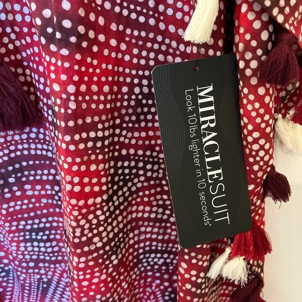 🆕 Miraclesuit Caftan Swimsuit Cover-up Women’s Tassles Cotton Red White Size S